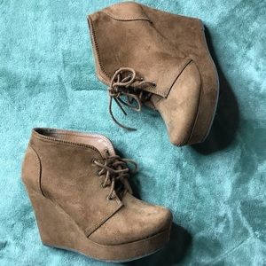 Tan Suede Platform Booties